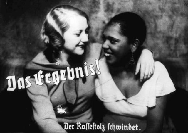 Nazi propaganda photo depicts friendship between an Aryan and a black woman